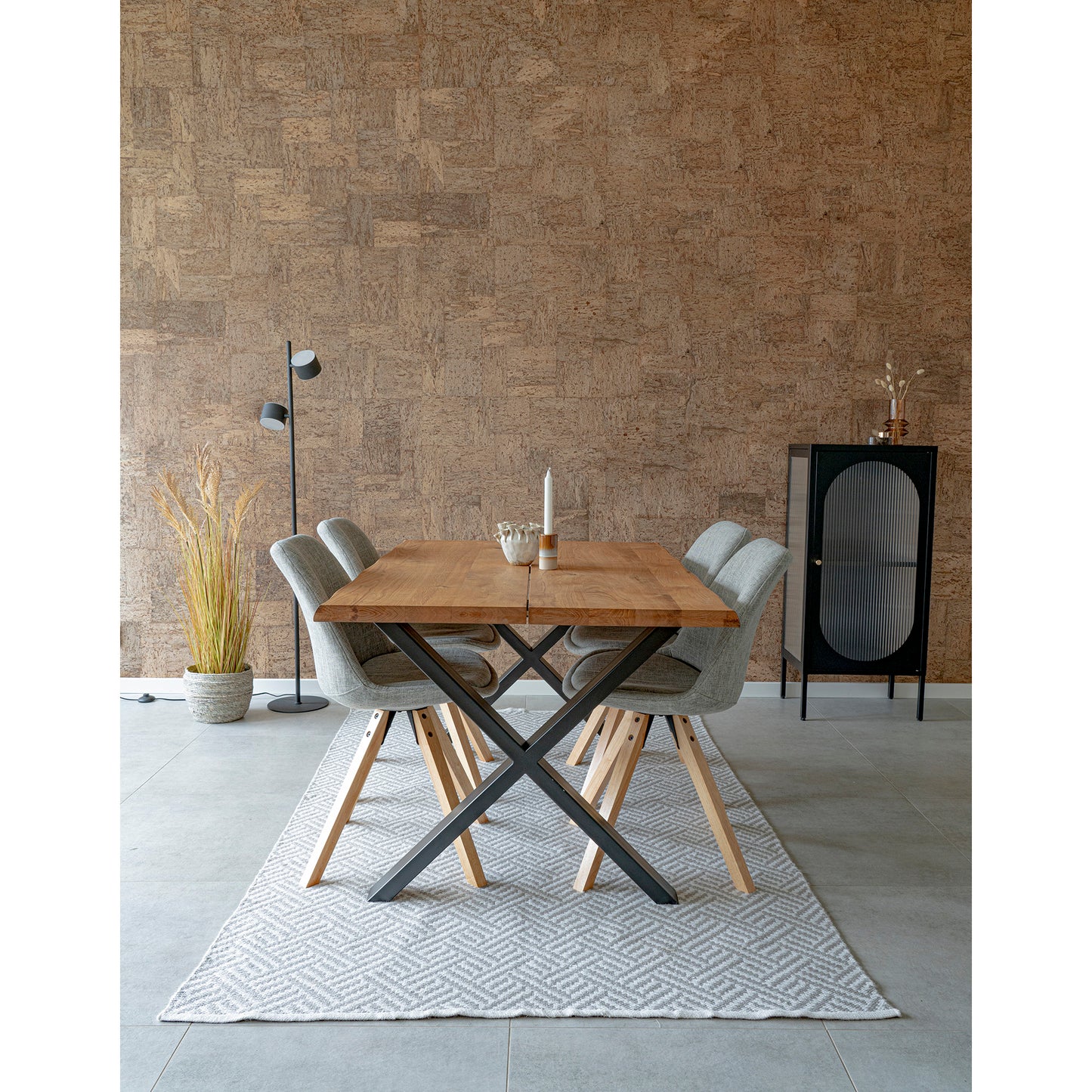 Design Stuhl SKAGEN (2er Set) hellgrauer Stoff + Holzbeine natural