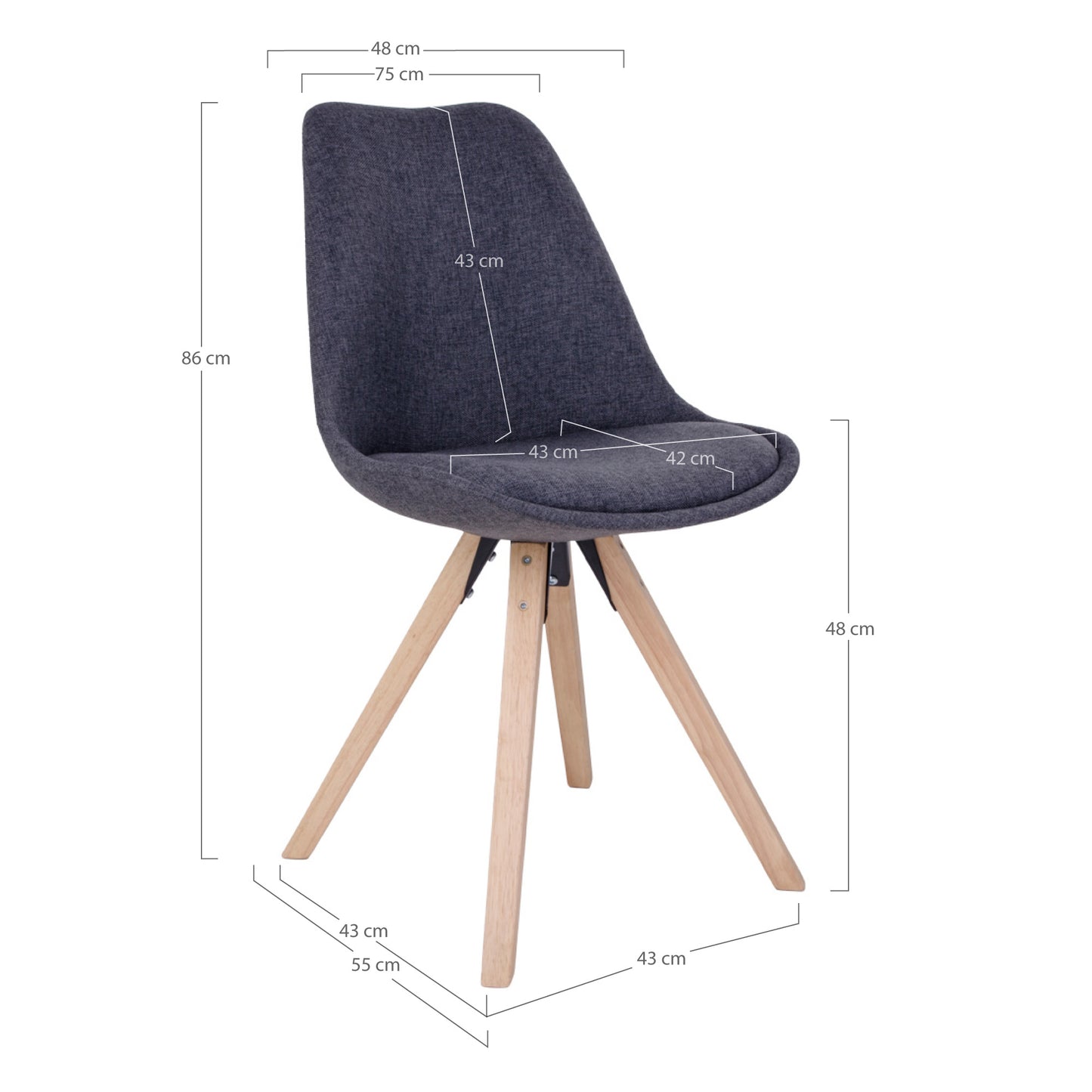 Design Stuhl SKAGEN (2er Set) dunkelgrauer Stoff + Holzbeine natural