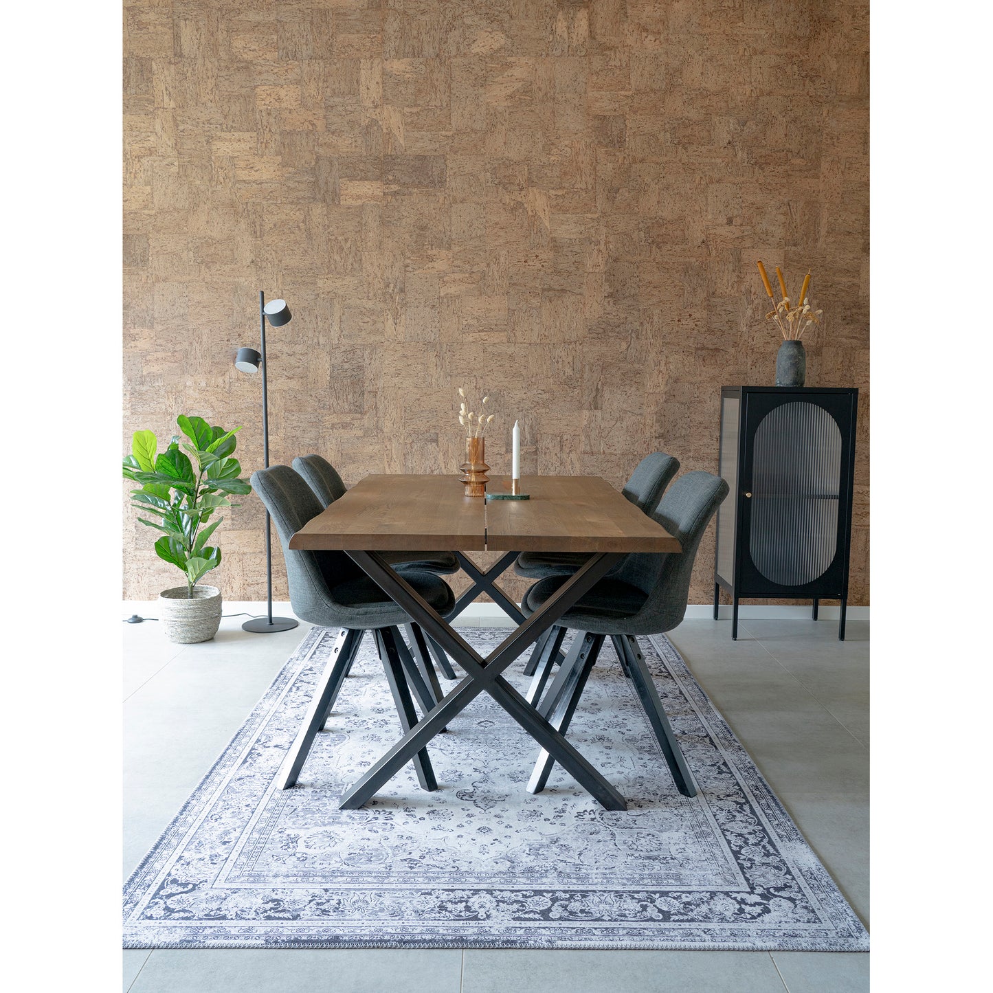Design Stuhl SKAGEN (2er Set) dunkelgrauer Stoff + Holzbeine schwarz