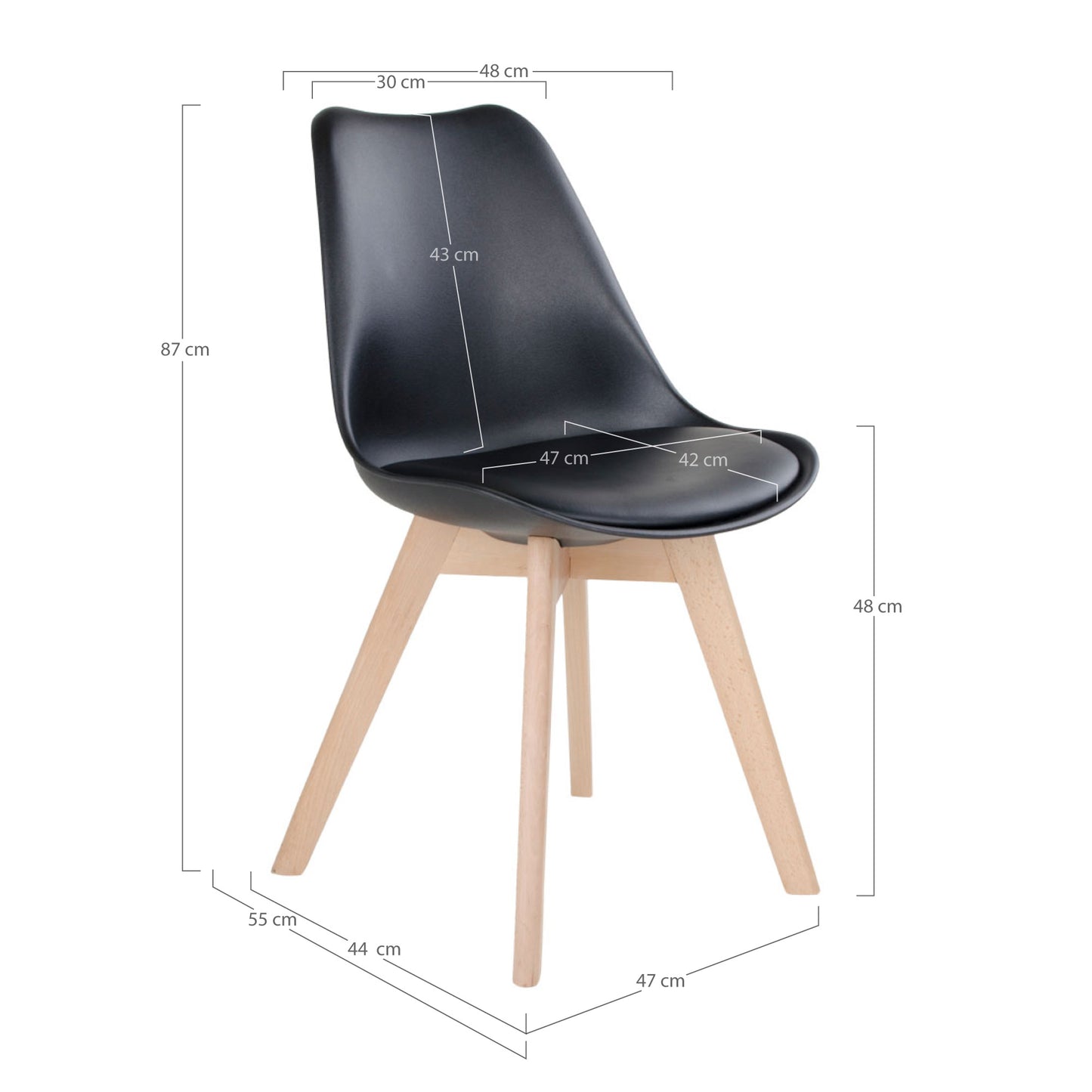 Design Stuhl DELMO (2er Set) schwarz + Holzbeine