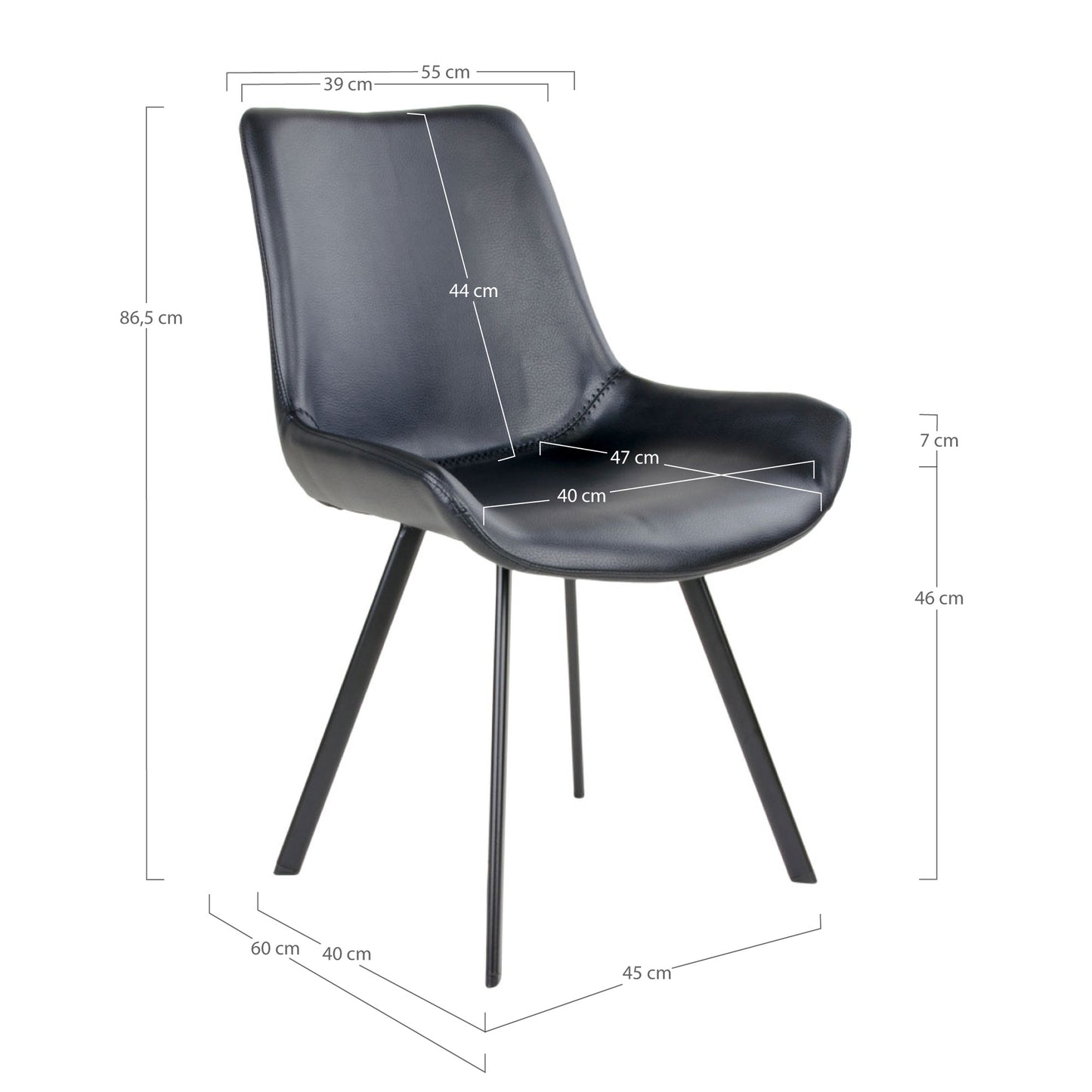 Retro-Design CHICAGO Stuhl (2er Set) schwarz mit schwarzen Beinen