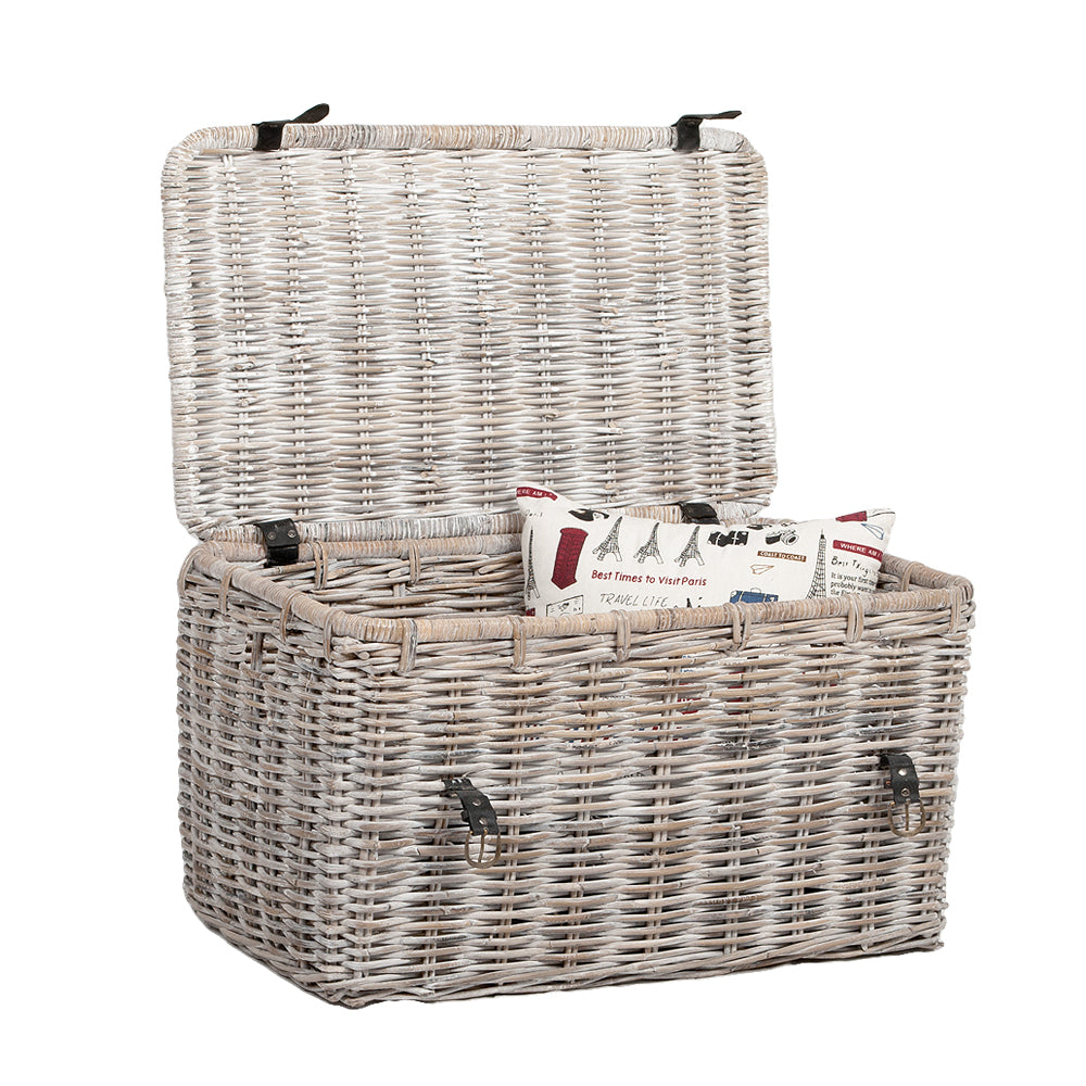 Rattan Truhe RESSY White Wash ca.70cm Couchtisch