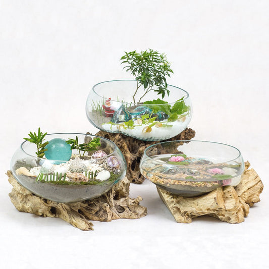 Deko-Glas Unikat DROP-5 Teak Natural Handarbeit Schale