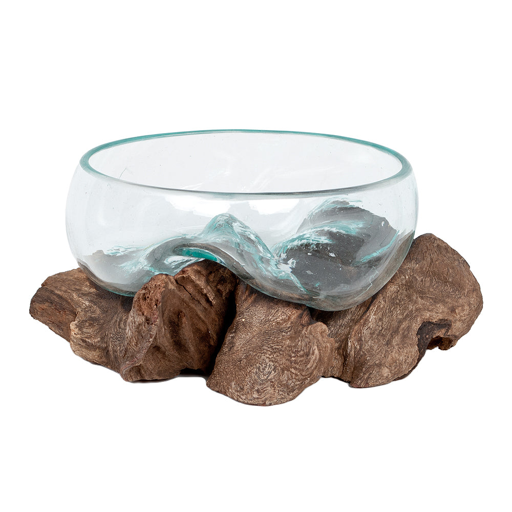 Deko-Glas Unikat DROP-5 Teak Natural Handarbeit Schale