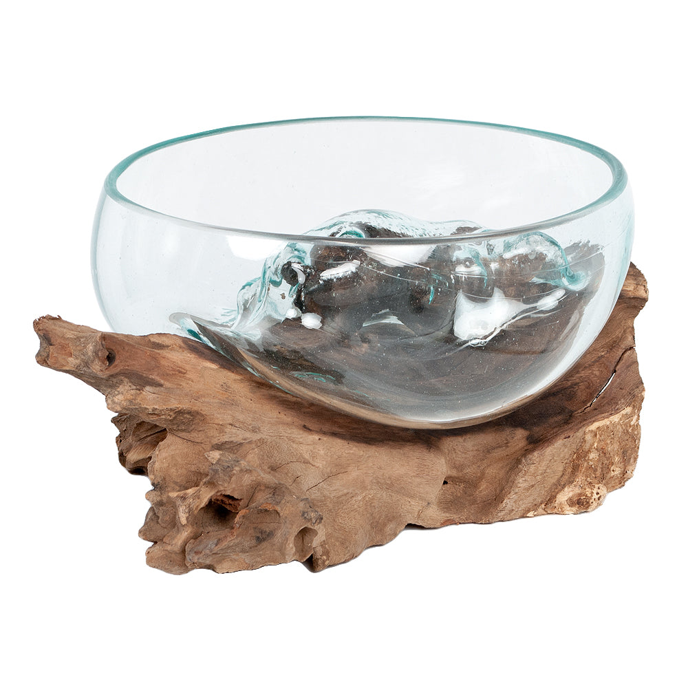 Deko-Glas Unikat DROP-5 Teak Natural Handarbeit Schale