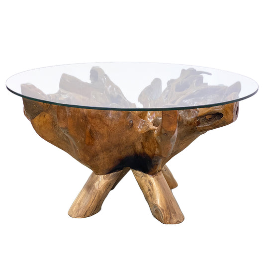 Individueller Teak Couchtisch ZONAS natural 110cm mit Glasplatte