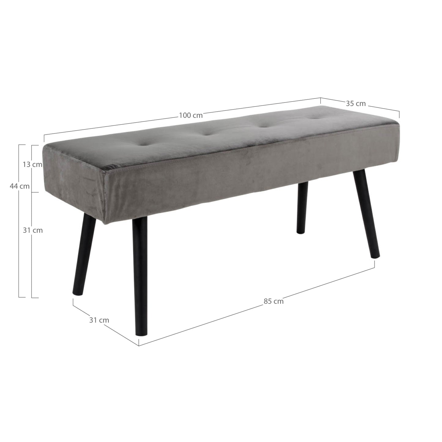 Elegante Bank BISKY grau Samt ca. 100cm