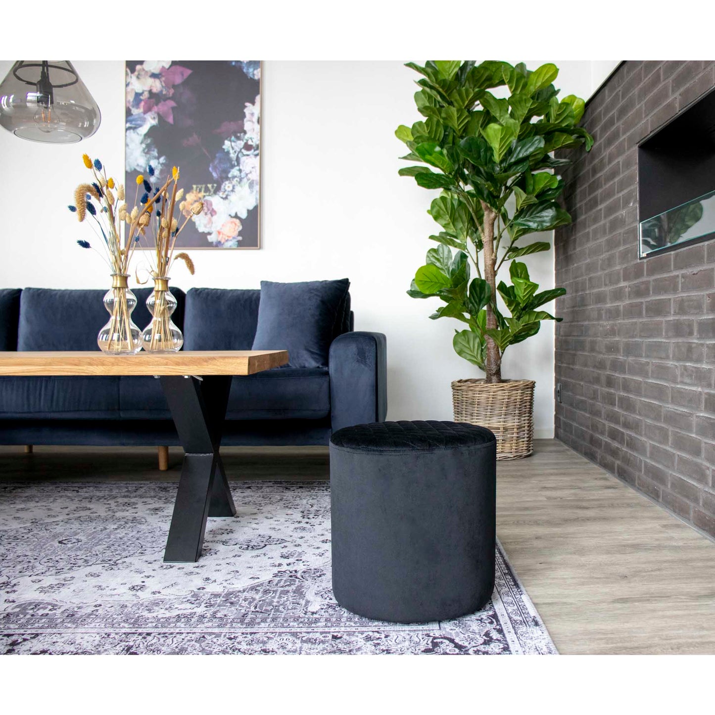 Eleganter Hocker BILUND schwarz Samt