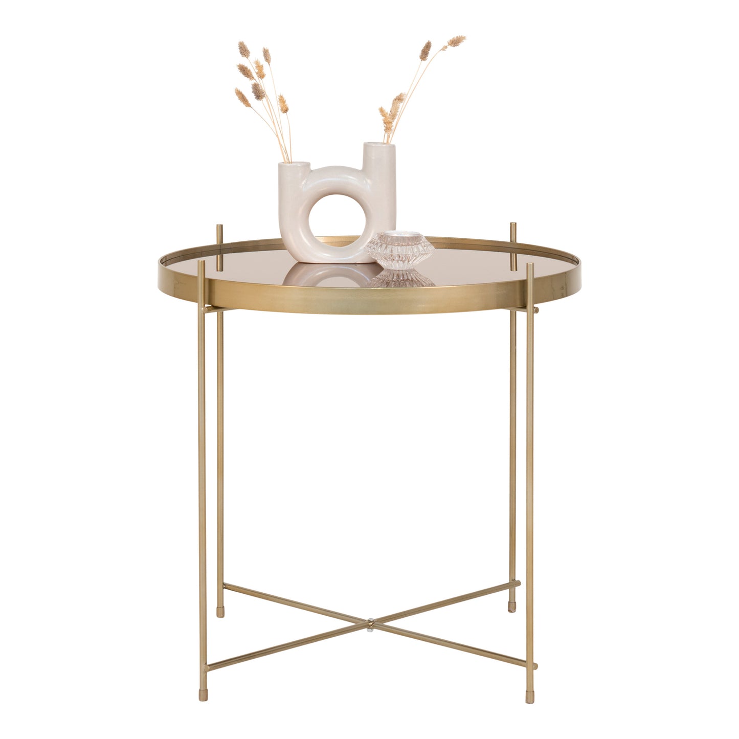 Eleganter Couchtisch VENEDIG messingfarbig Glas ca.ø48xH48cm