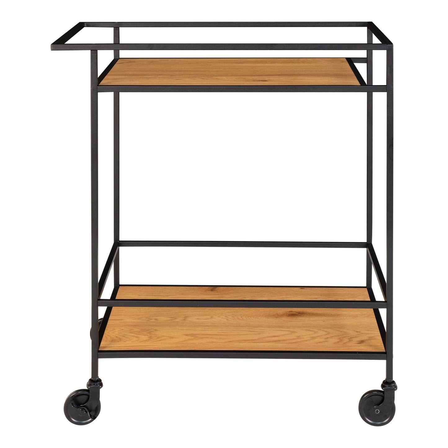 Moderner Bar-Rollwagen LEVEN 80cm schwarz + Eiche-Look Servierwagen