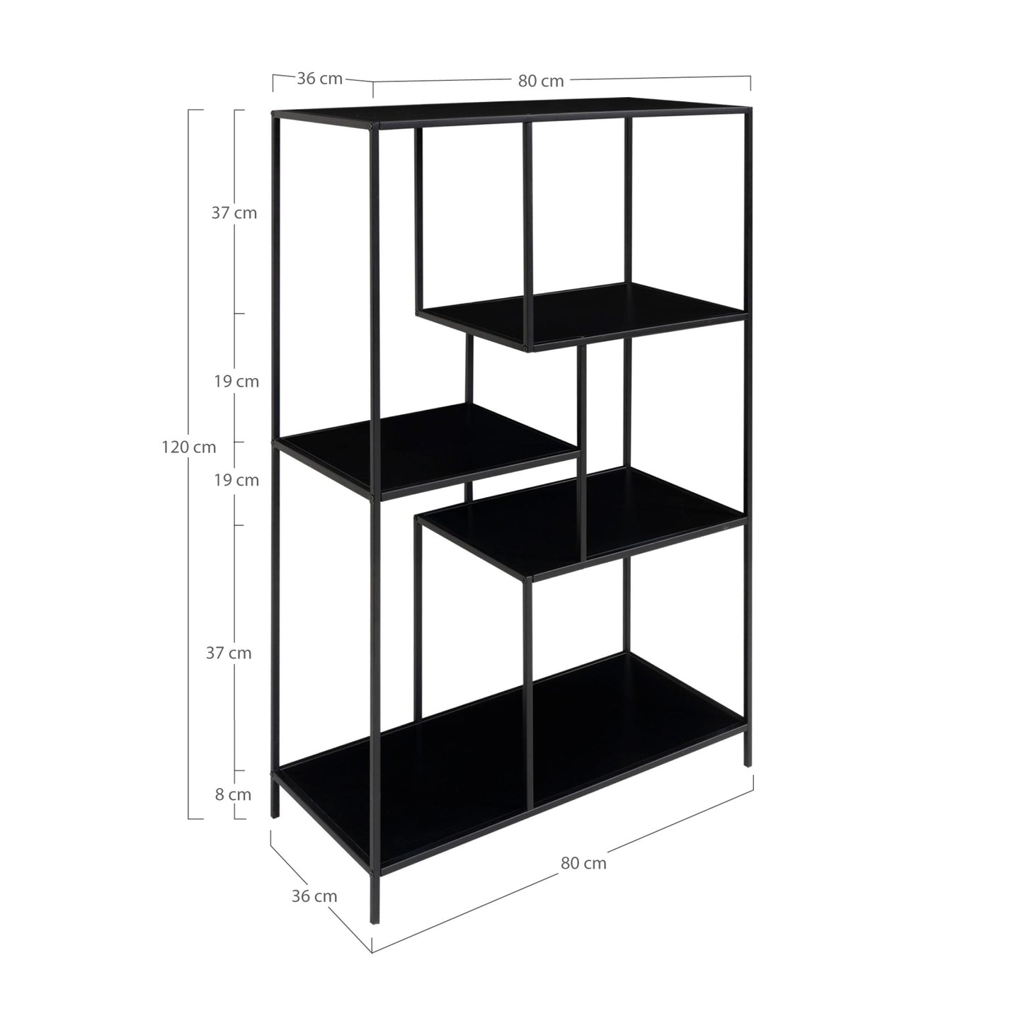 Modernes Regal LEVEN schwarz ca.36x80x120 cm