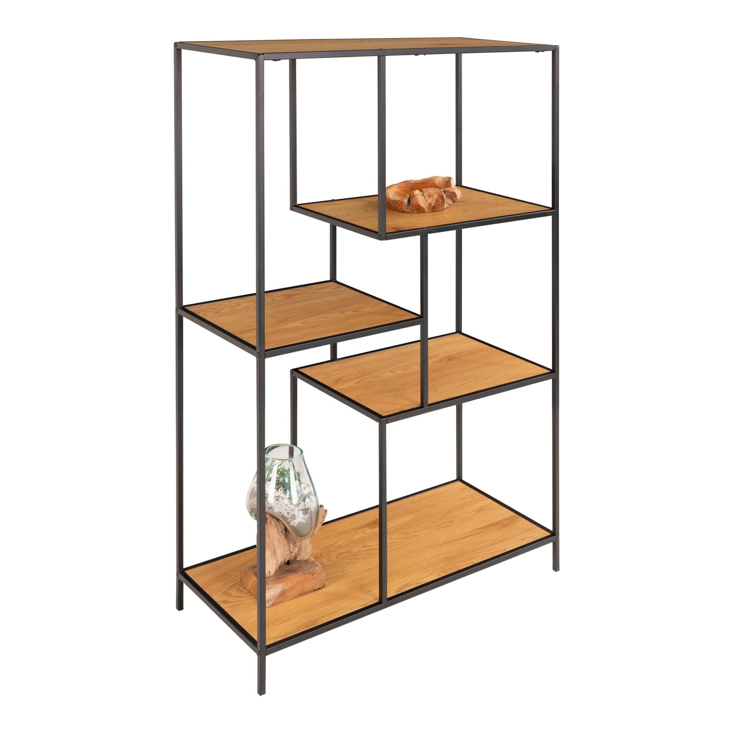 Modernes Regal LEVEN schwarz + Eichelook ca.36x80x120 cm Retro-Design