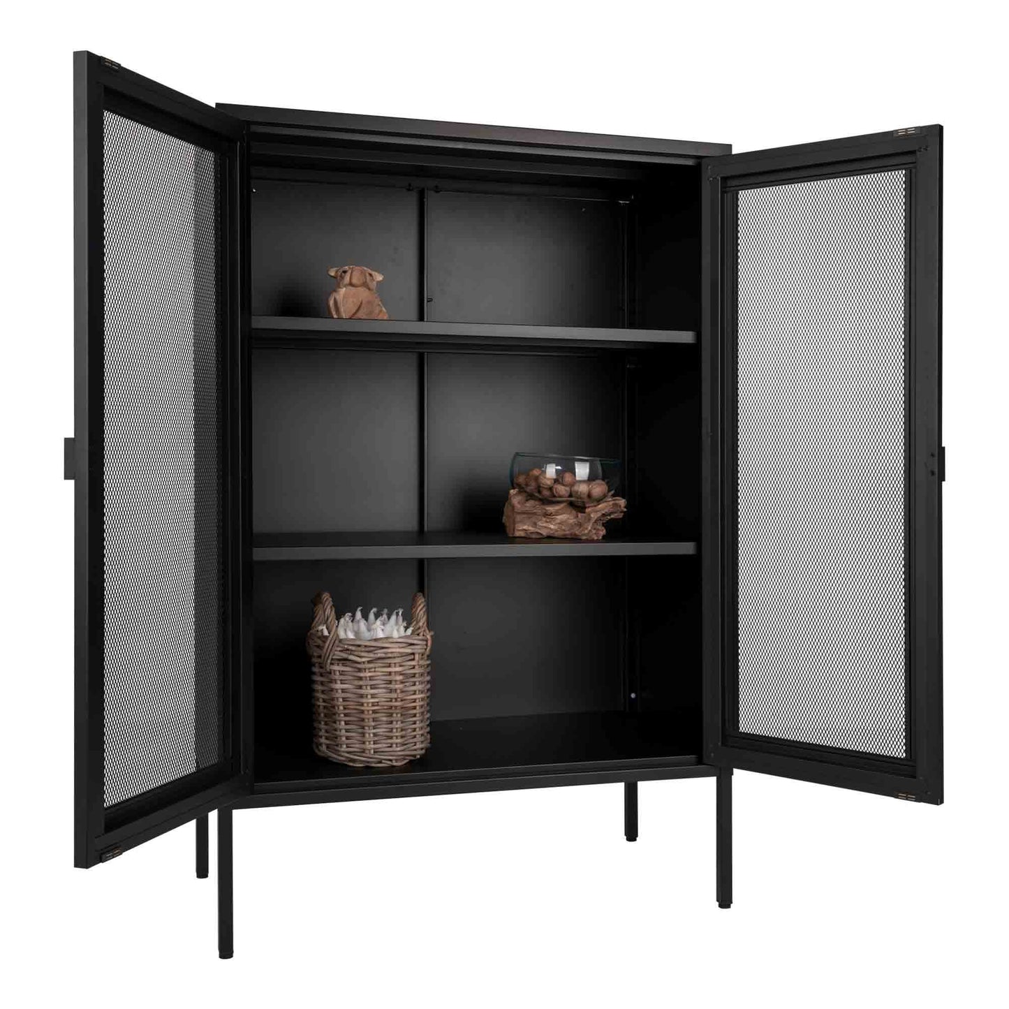 Modernes Highboard SYDNEY 120x80cm schwarz Metall Gittertür