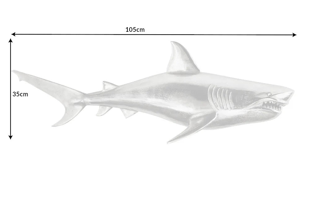 Wanddeko Haifisch 105cm SHARK silber Aluminium Maritim rechts