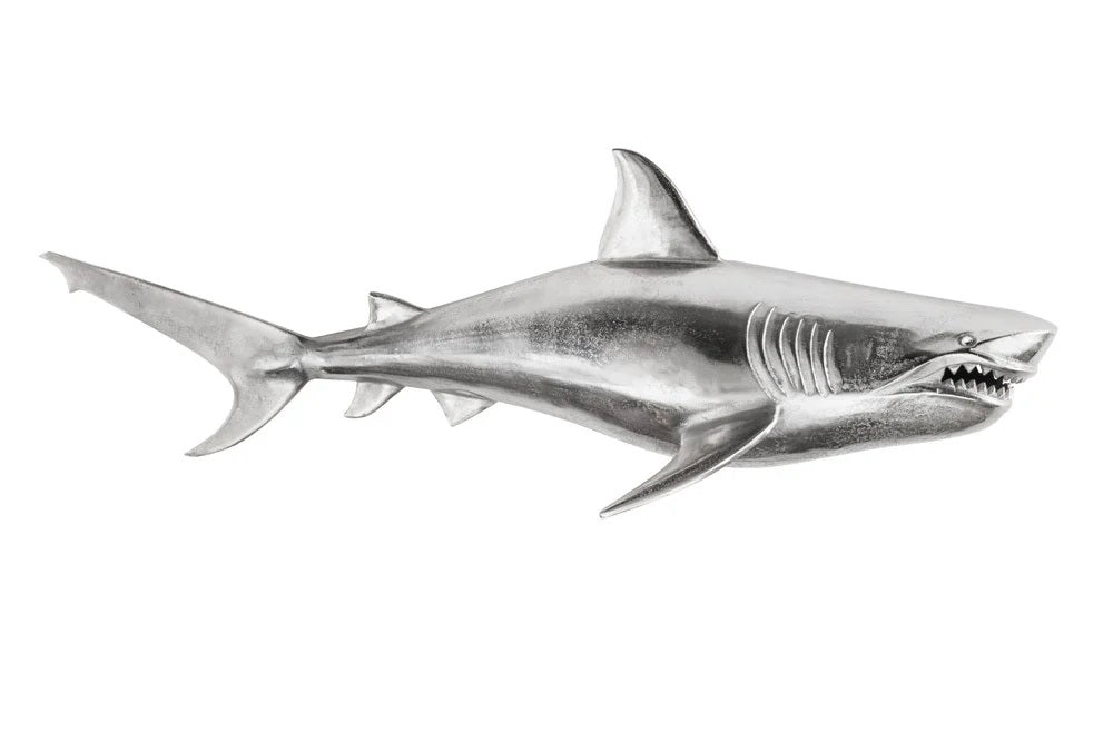 Wanddeko Haifisch 105cm SHARK silber Aluminium Maritim rechts