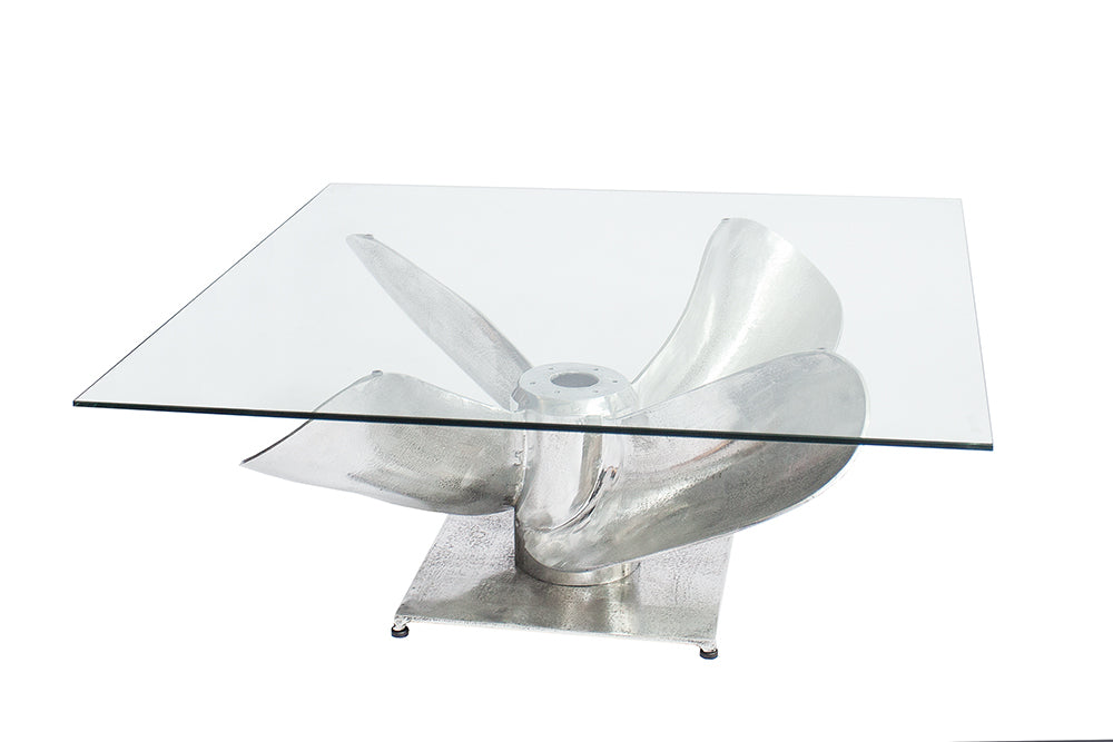 Design Couchtisch ELICA 80x80cm silber Aluminium Schiffsschraube