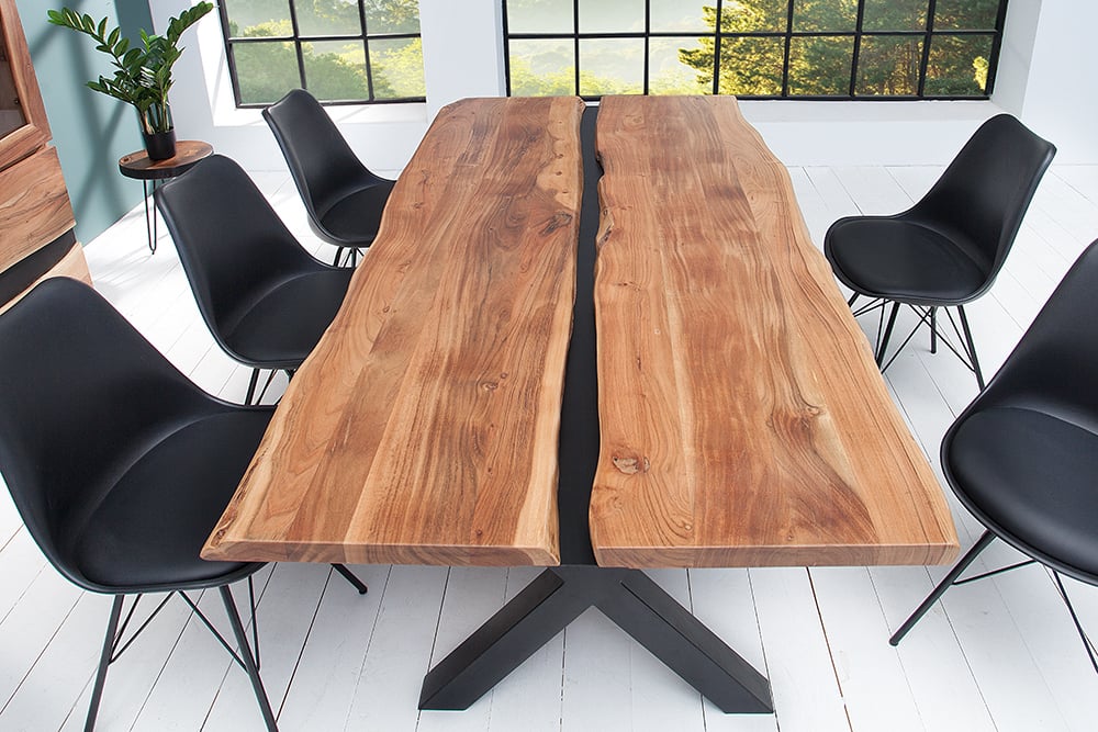 Design Esstisch DIVISIO 200cm Akazie natural Baumkante X-Gestell