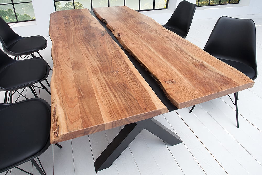 Design Esstisch DIVISIO 200cm Akazie natural Baumkante X-Gestell
