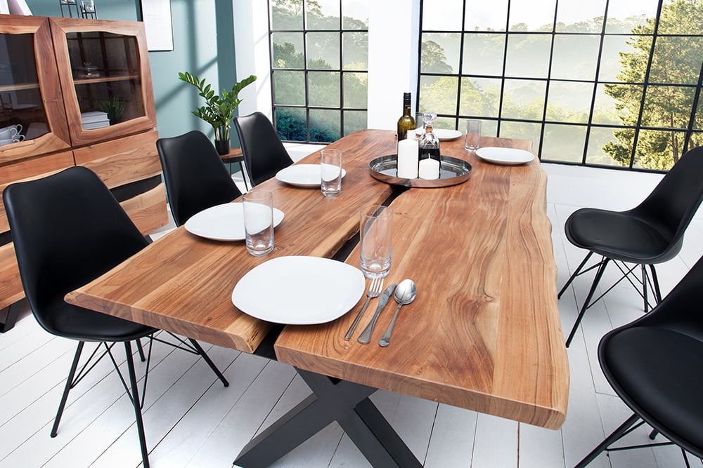 Design Esstisch DIVISIO 200cm Akazie natural Baumkante X-Gestell