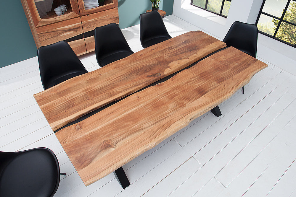 Design Esstisch DIVISIO 200cm Akazie natural Baumkante X-Gestell