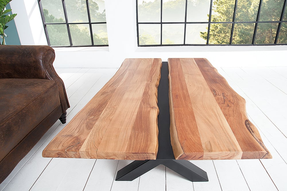 Design Couchtisch DIVISIO 105cm Akazie natural Baumkante