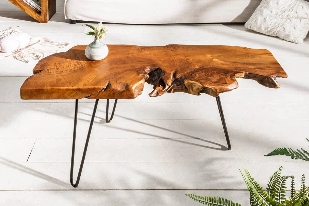 Extravaganter Teak-Couchtisch ALBERO 100cm natur Baumscheibe