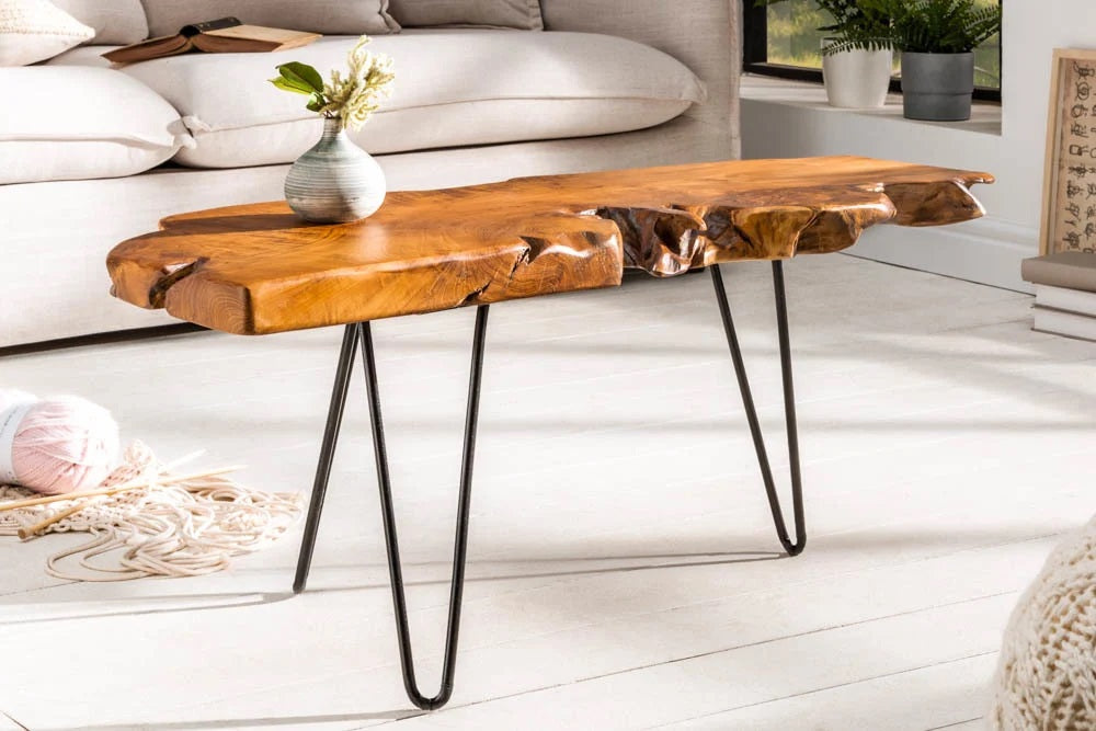 Extravaganter Teak-Couchtisch ALBERO 100cm natur Baumscheibe
