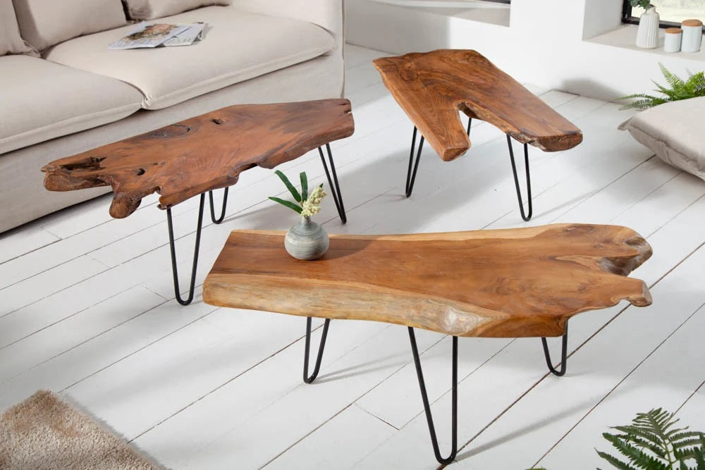Extravaganter Teak-Couchtisch ALBERO 100cm natur Baumscheibe
