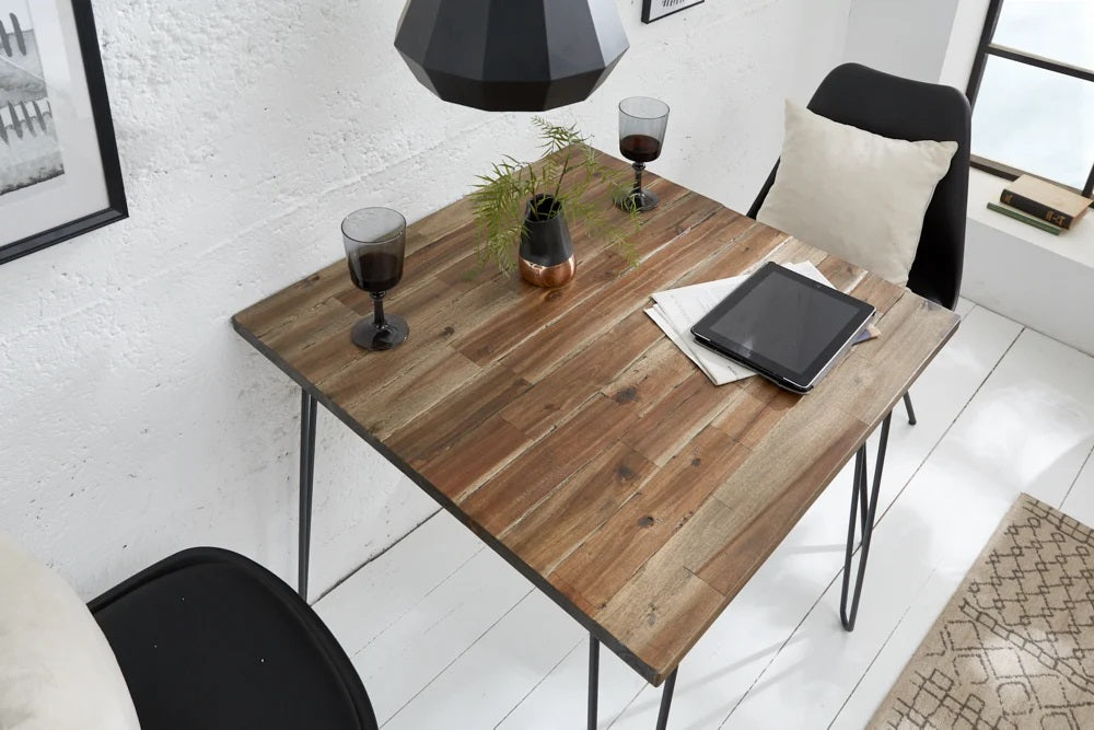 Industrie-Look Esstisch ALINA 80cm living-brown Akazie Metallbeine