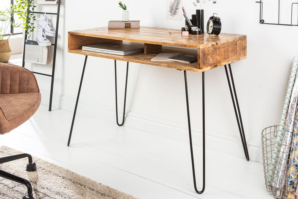 Industrie-Look Schreibtisch ALINA 100cm natur Mangoholz Metallbeine