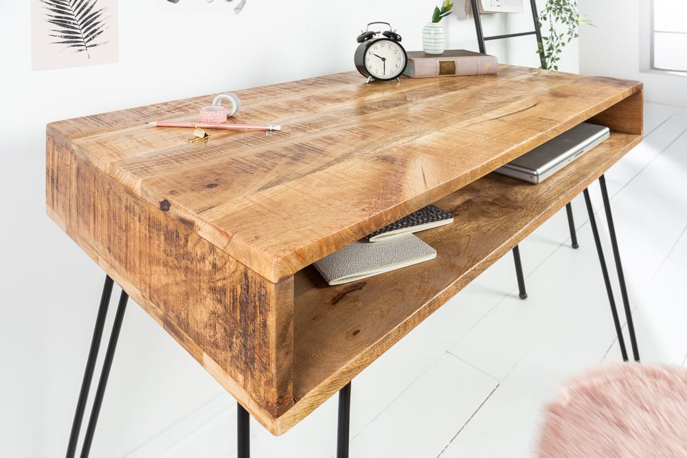 Industrie-Look Schreibtisch ALINA 100cm natur Mangoholz Metallbeine
