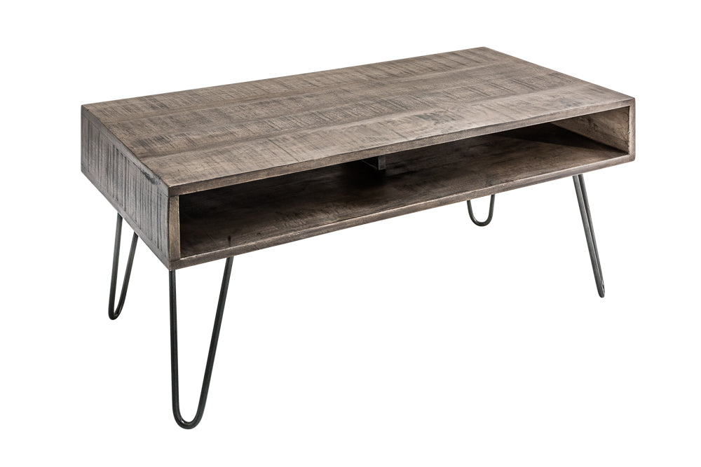 Couchtisch mit Ablagefächern ca.100cm grau ALINA Mangoholz Metallbeine