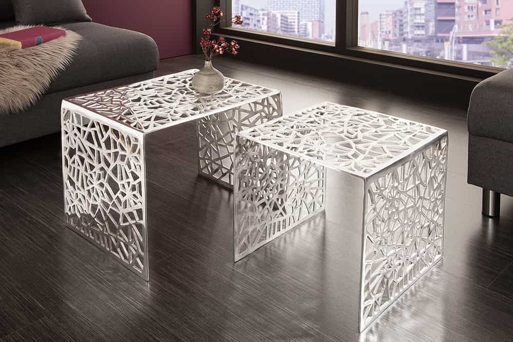 Design Couchtisch 2er Set RIAS Aluminium ca.49cm silber