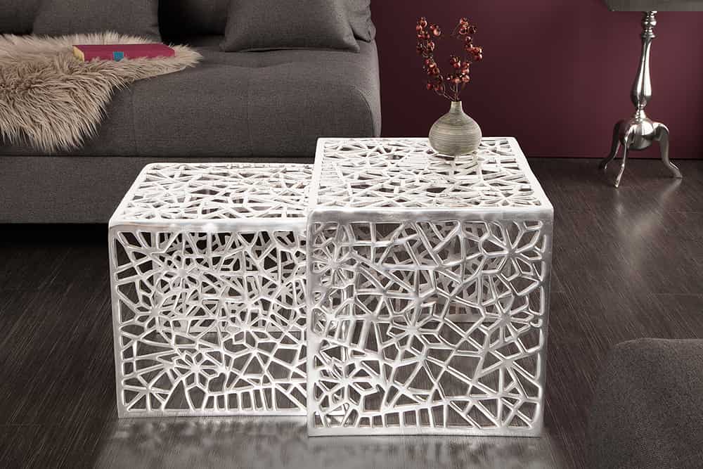 Design Couchtisch 2er Set RIAS Aluminium ca.49cm silber