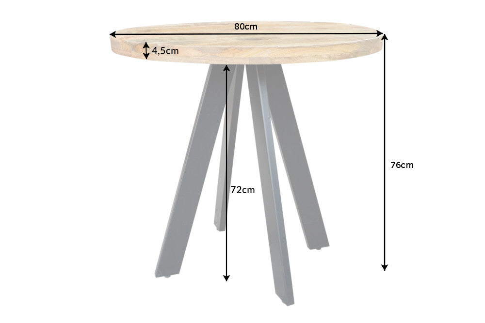 Industrie-Look Esstisch ARTE 80cm rund Mangoholz natural