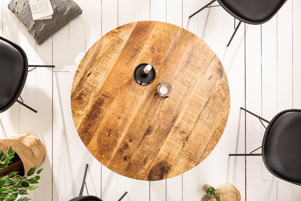 Industrie-Look Esstisch ARTE 80cm rund Mangoholz natural