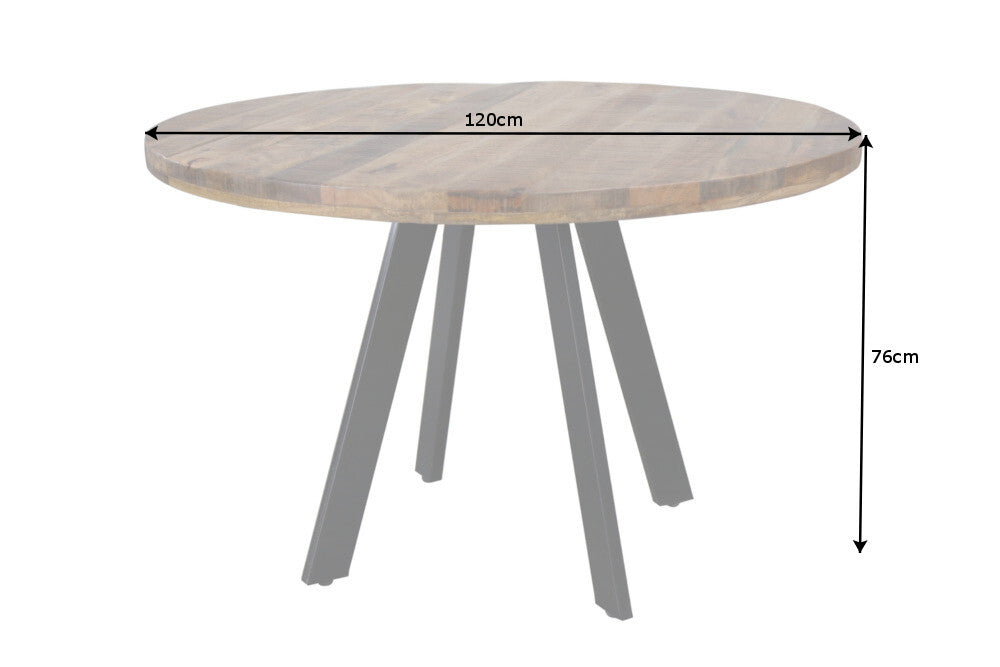 Industrie-Look Esstisch ARTE 120cm rund Mangoholz natural