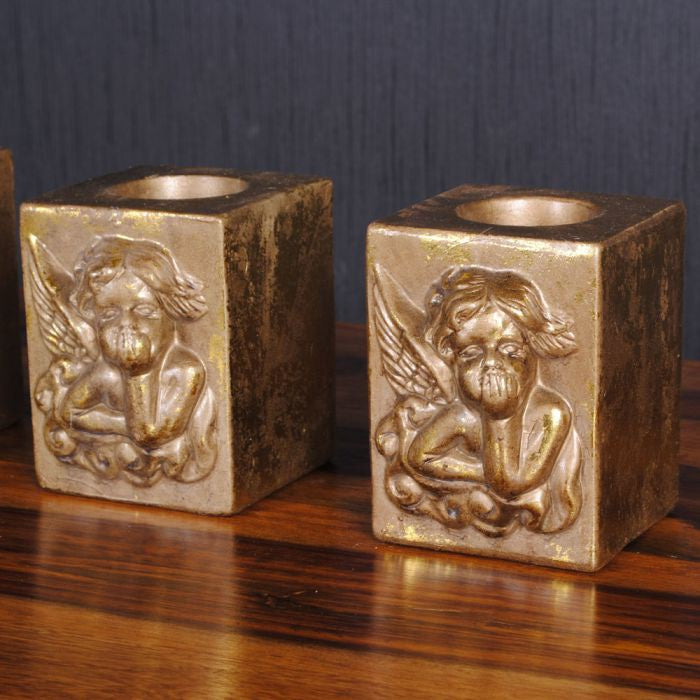 4er Set Engel Teelichthalter Antik-Gold Weihnachten Deko