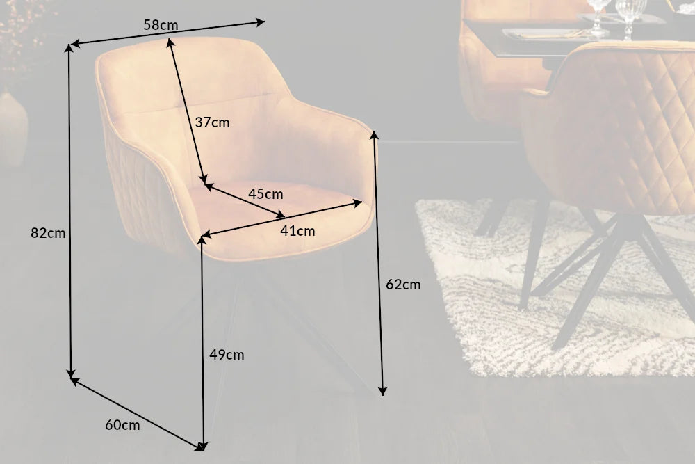 Eleganter Drehstuhl HORA Samt ocker-gelb Retrostil Armlehnen