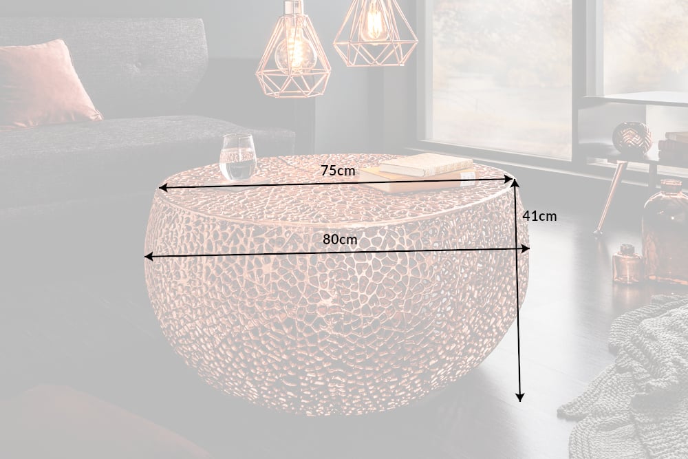 Extravaganter Couchtisch RIXOS ca.80cm Metall kupfer Handarbeit