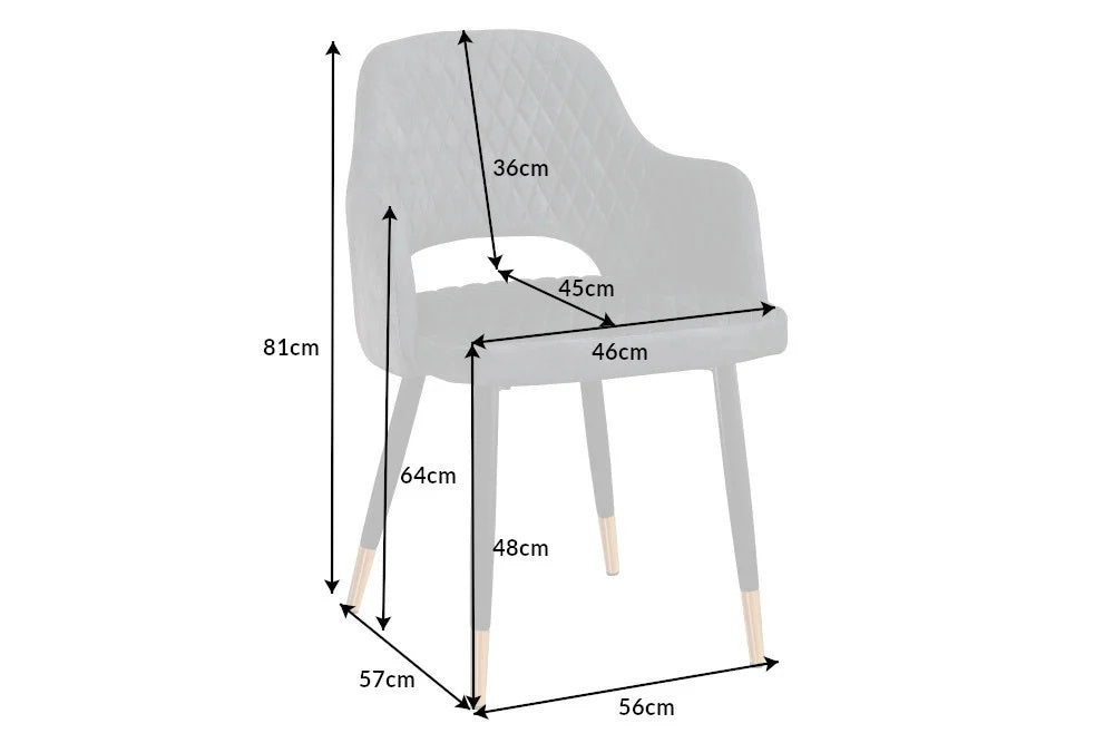 Design Stuhl FRANCE Samt grau Ziersteppung Armlehnen
