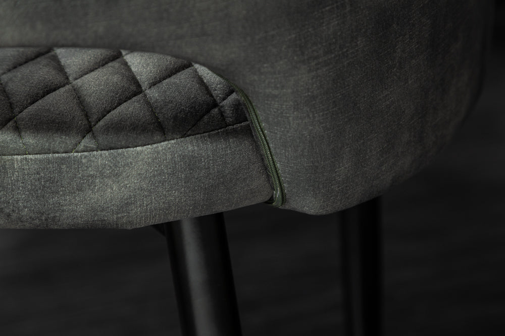 Design Stuhl FRANCE Samt grau grün Ziersteppung Armlehnen