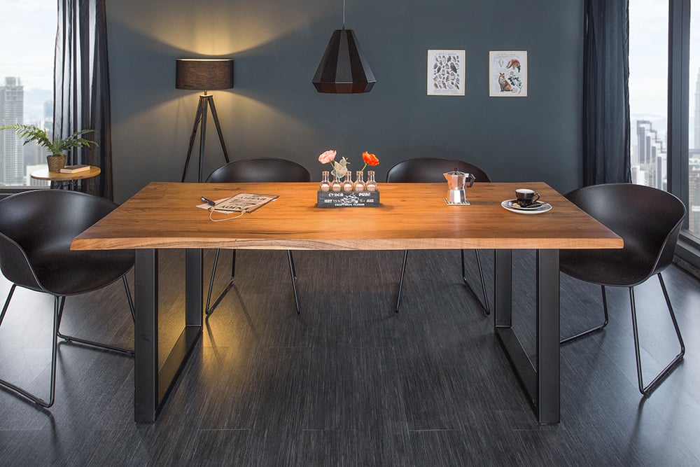 Baumkante Esstisch ARBOL 160cm massive 35mm Akazie U-Gestell