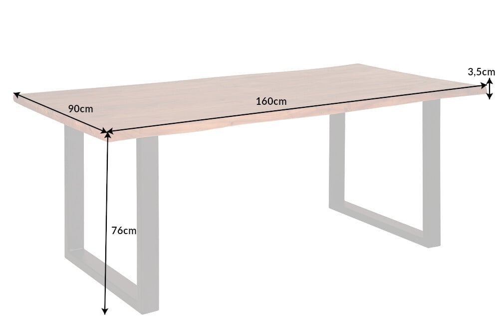 Baumkante Esstisch ARBOL 160cm massive 35mm Akazie U-Gestell