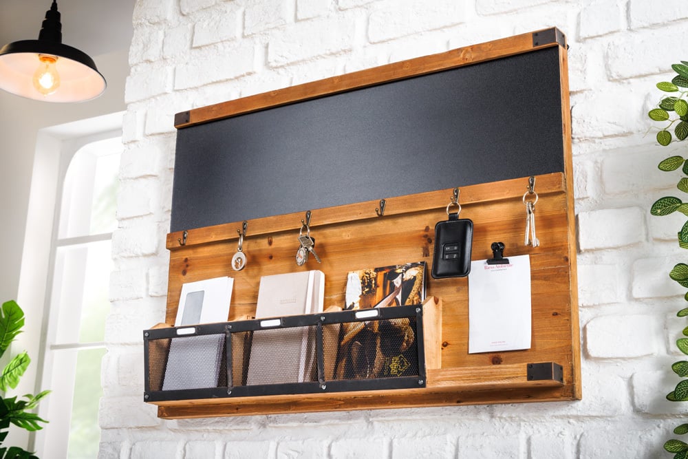 Alltagshelfer Wandboard MURAL 80cm Pinie Kreidetafel Haken