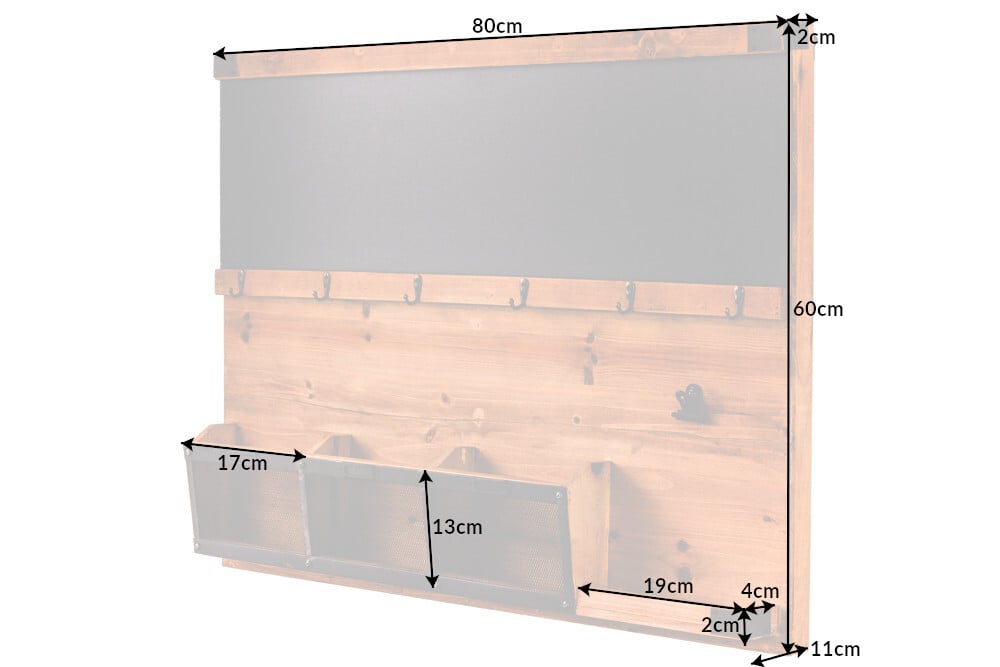 Alltagshelfer Wandboard MURAL 80cm Pinie Kreidetafel Haken