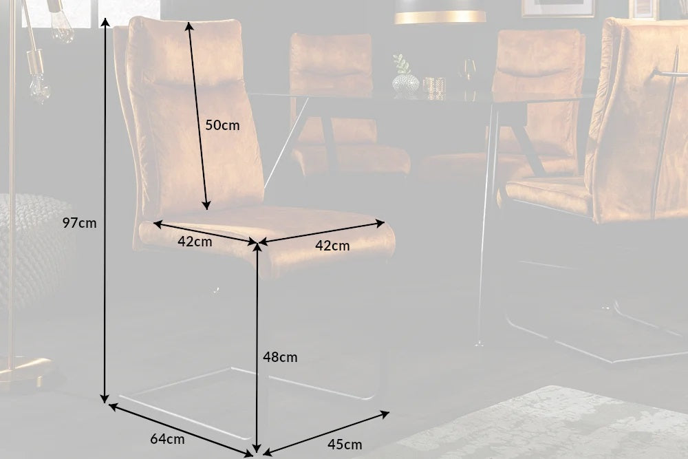 Eleganter Freischwinger Stuhl COMODO Samt senfgelb mit Griff