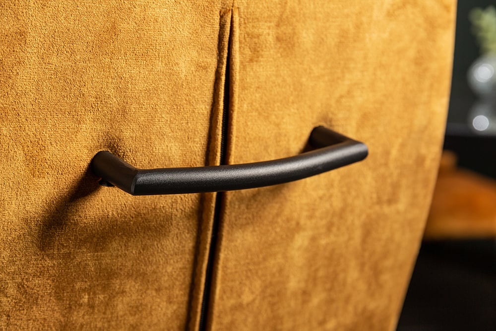 Eleganter Freischwinger Stuhl COMODO Samt senfgelb mit Griff