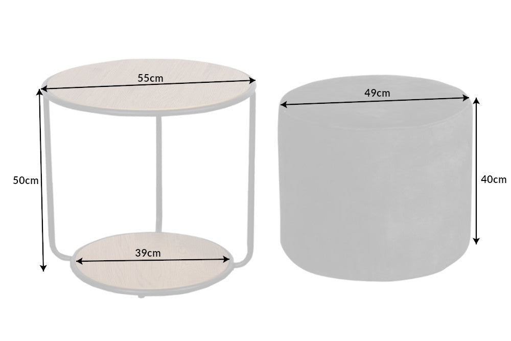 Modernes 2-tlg. Set DUE 55cm - Couchtisch und Hocker