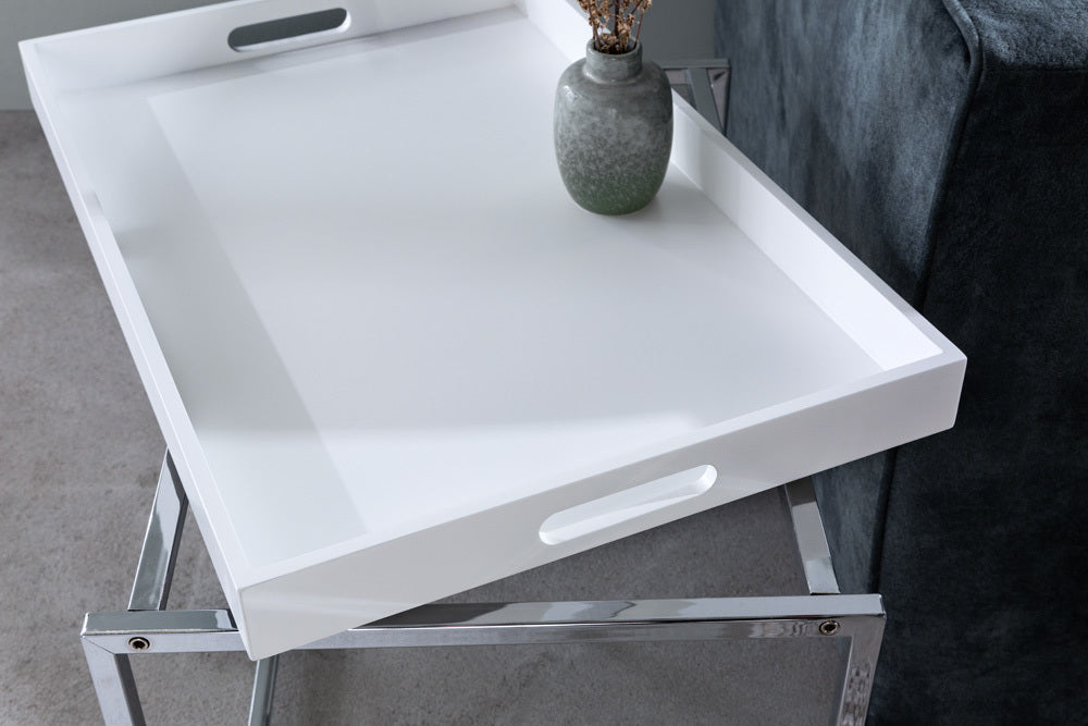 Lounge 3er Couchtisch-Set MENTO weiss abnehmbare Tabletts 75cm Chrom
